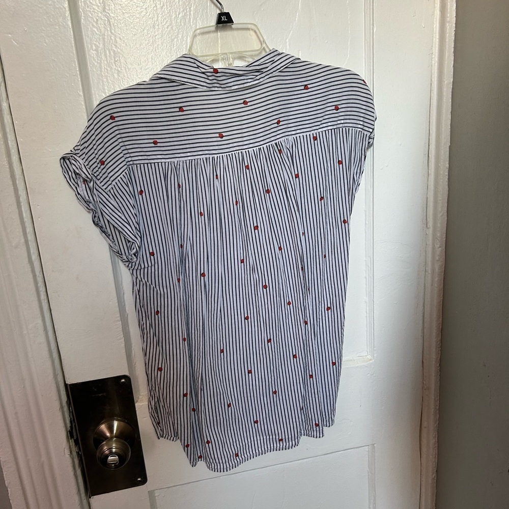 Striped Button-Up Blouse with Strawberry Accents - Picture 2 of 6